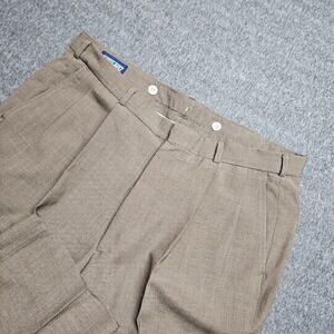 Lands' End Dress Pants Mens 38L Tan Pleated Wool Blend Trousers Suspender Button
